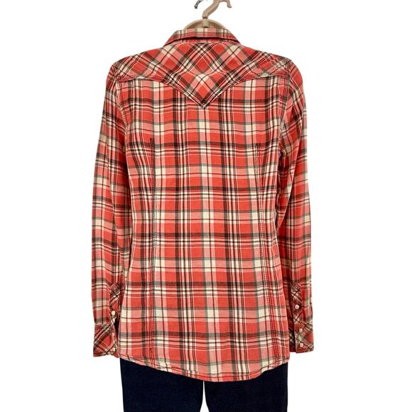 Y2k True Religion Fresh Peach Plaid Button Down Shirt Western Styling Gold Logo - Picture 2 of 16